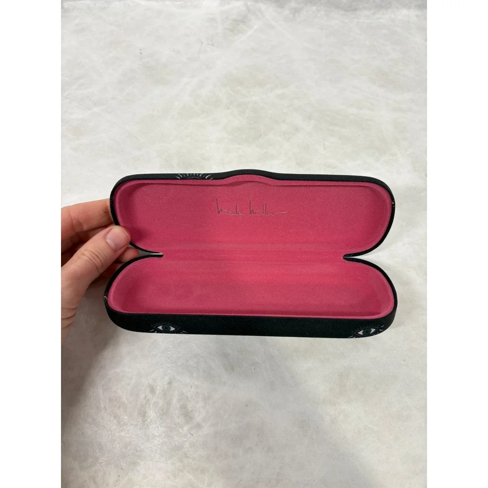 Nicole Miller Black Eye Print Hard Shell Eyeglass Case Pink Interior Accessory
